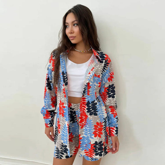 Women's Floral Print Shirt and Shorts Set