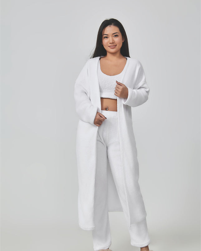 Mysigt pyjamas-set, loungewear-set i 3 delar, gulliga myskläder, varma kostymset, matchande set, lounge-set, byxset i 3 delar, vinterklänning för kvinnor