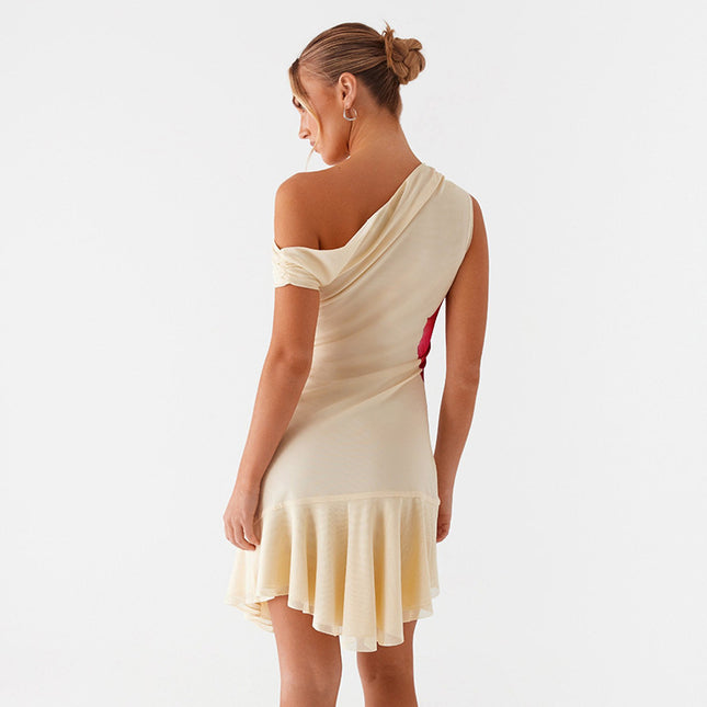 Damen schulterfreies Kleid mit Blumenmuster