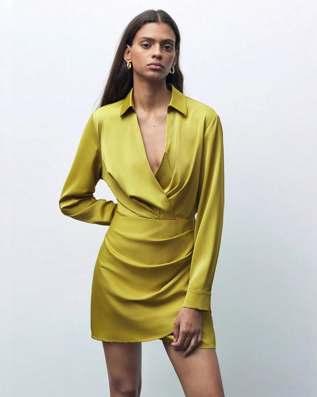Einfarbiges, vielseitiges, lässiges Satin-Kleid für Damen
