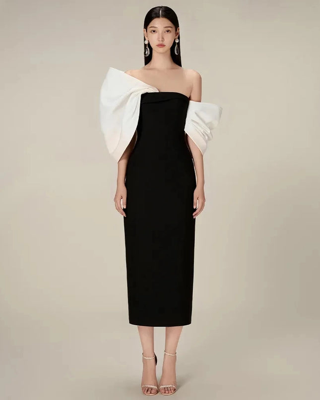 Damen Colorblock Kleid mit Schleife, Spaghettiträgern, kurzen Ärmeln und hoher Taille – elegant und modisch