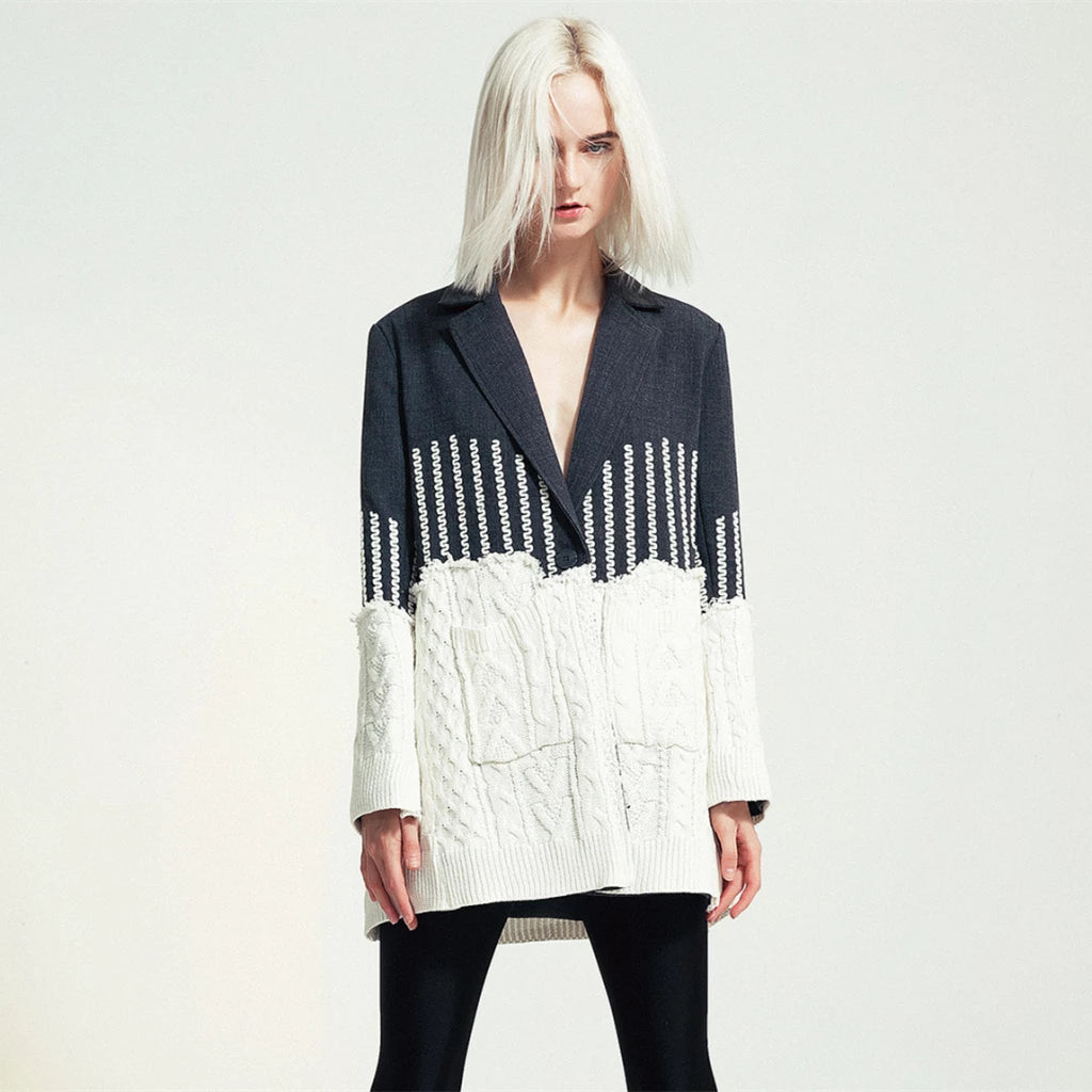 Personalized Patchwork Jacquard Knit Jacket