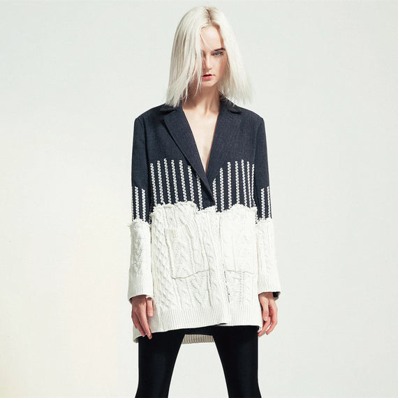 Personalized Patchwork Jacquard Knit Jacket