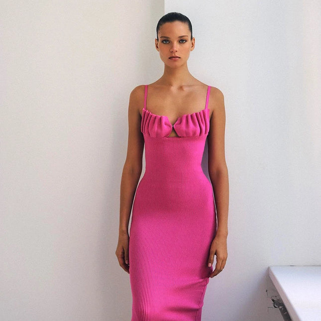 Damen elegantes rückenfreies Kleid – Rosenrot