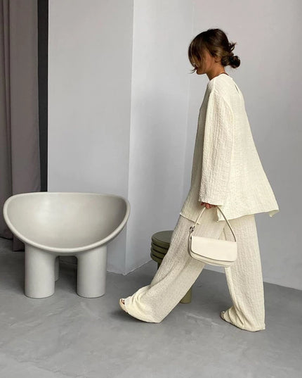 Beige Crepe Casual Suit for Women