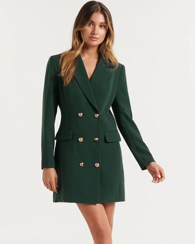 Solid Color Casual Double Breasted Mid-length Suit