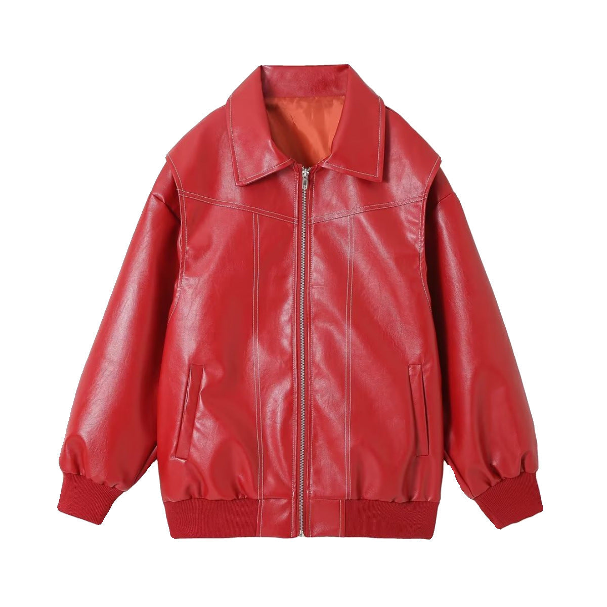 Chic Biker Zip-Up Jacket for Women - Stylish Lapel Design & Long Sleeves