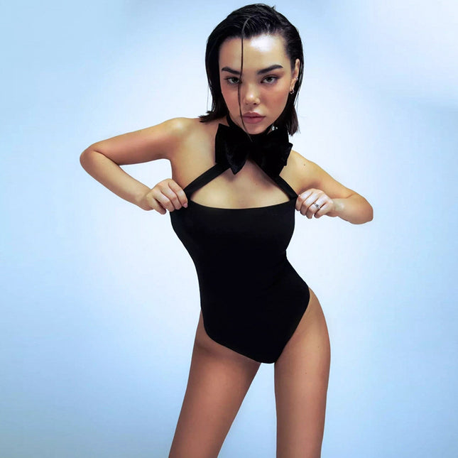 Sexy Samt Bow Neckholder Body mit Rückenausschnitt