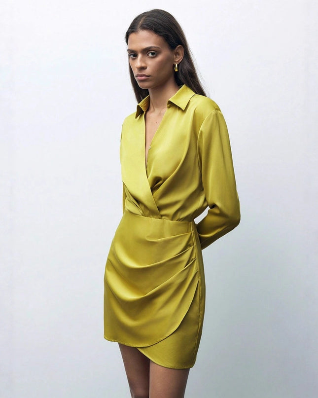 Einfarbiges, vielseitiges, lässiges Satin-Kleid für Damen