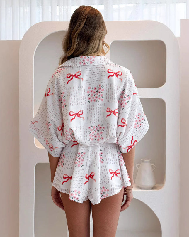 Jumpsuit för dam med slag, halv ärm och snörning