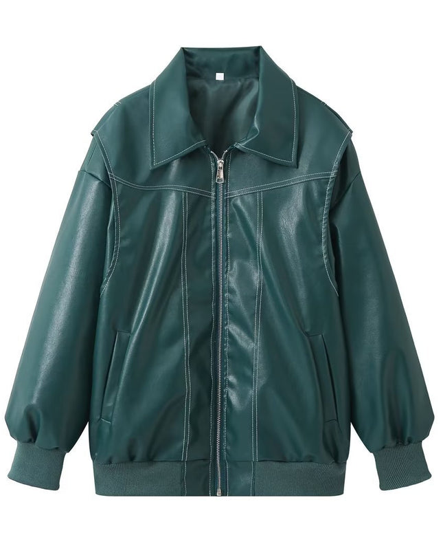 Schicke Biker-Reißverschlussjacke für Damen – Stilvolles Reversdesign & Lange Ärmel