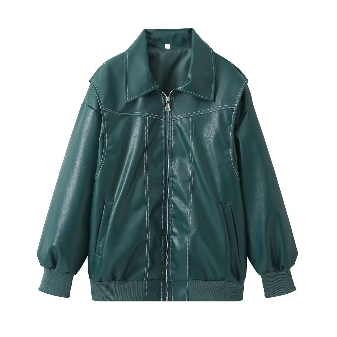 Chic Biker Zip-Up Jacket for Women - Stylish Lapel Design & Long Sleeves