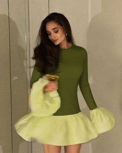 Bud Swing Langarmkleid Damen Kontrastfarben Schmale Passform