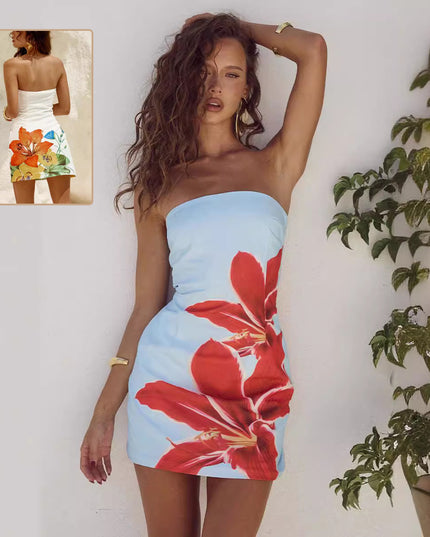 Flower Print Tube Top Sheath Dress