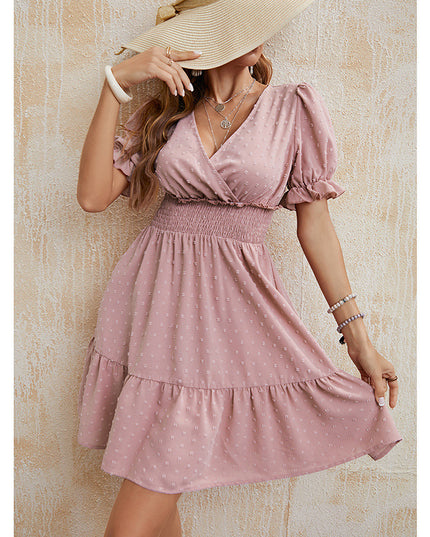 Women's V-neck Slim-fit Dress - Lotus Root Color