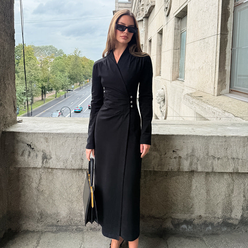 Simple All-matching Graceful Long Sleeve Dress For Women