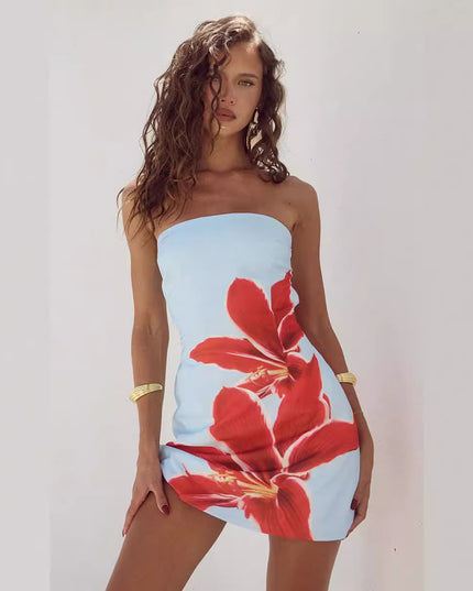 Flower Print Tube Top Sheath Dress