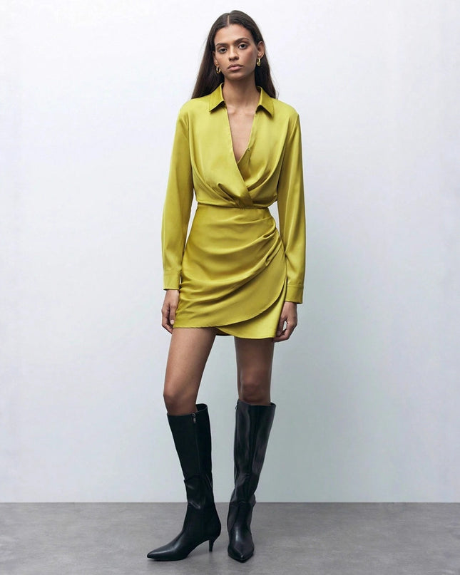 Einfarbiges, vielseitiges, lässiges Satin-Kleid für Damen