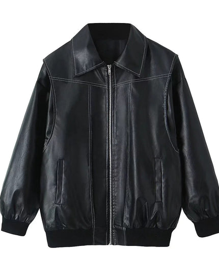 Schicke Biker-Reißverschlussjacke für Damen – Stilvolles Reversdesign & Lange Ärmel