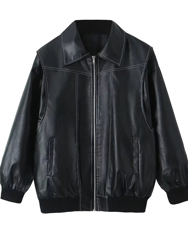 Schicke Biker-Reißverschlussjacke für Damen – Stilvolles Reversdesign & Lange Ärmel
