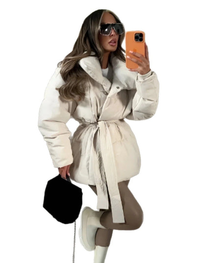 Winter verdickte Jacke Mode Revers Baumwollmantel mit Gürtel Warme Freizeit Oberbekleidung Damenbekleidung