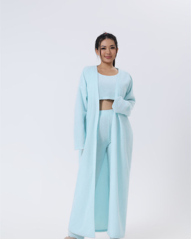 Mysigt pyjamas-set, loungewear-set i 3 delar, gulliga myskläder, varma kostymset, matchande set, lounge-set, byxset i 3 delar, vinterklänning för kvinnor