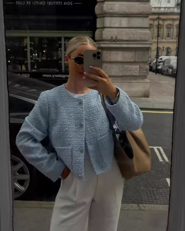 Damen Neue Mode Pendler Drei Farben Chanel Mantel