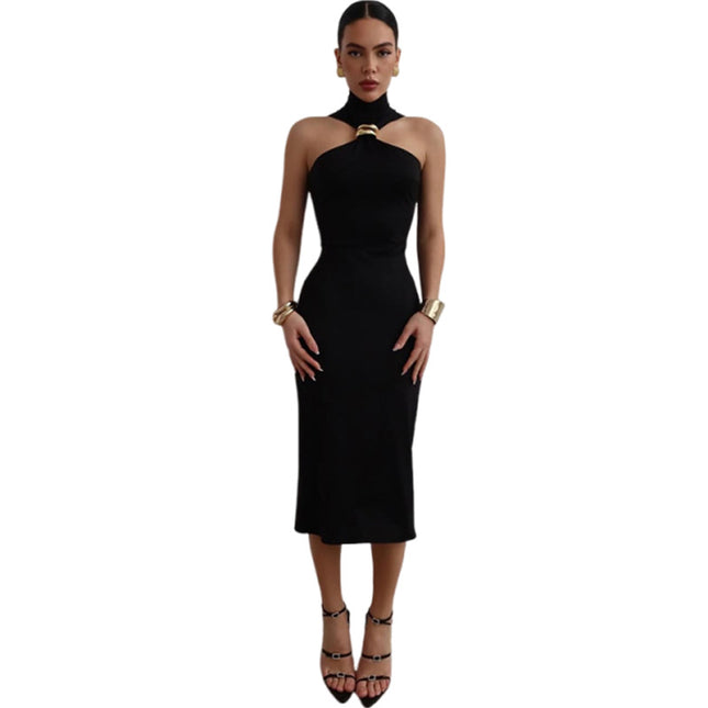 Sommer Neues Damenkleid Sexy Hot Girl Rollkragen Einfarbig