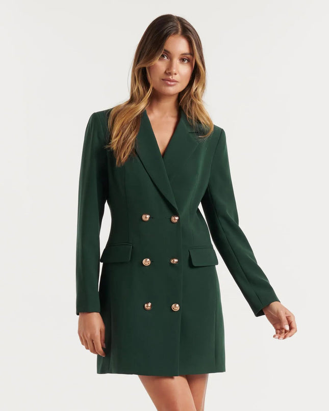 Solid Color Casual Double Breasted Mid-length Suit