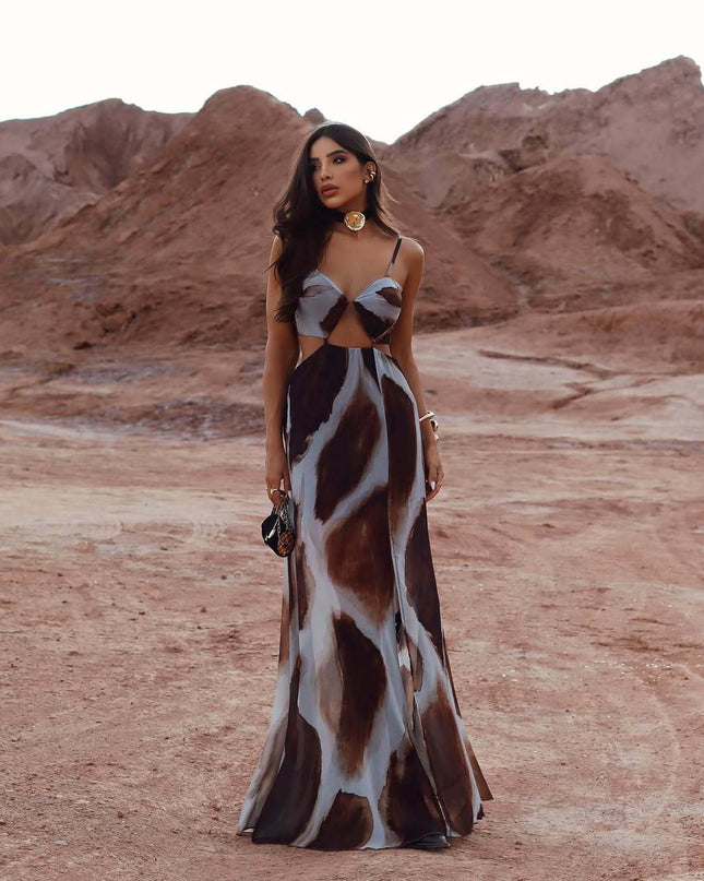 Batik sexy vorne offen Spaghettiträger ärmelloses elegantes Urlaubskleid