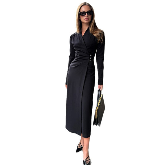 Simple All-matching Graceful Long Sleeve Dress For Women