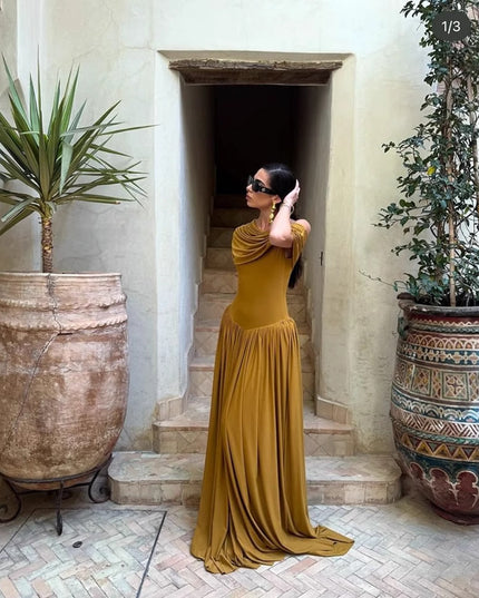 Slant Shoulder Waist Slimming A- Line Dress