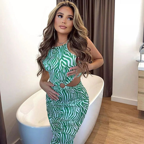 Women's Irregular Printing Ring Dress