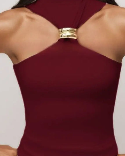 Gold Ring Sleeveless Cold-shoulder Stretch Top