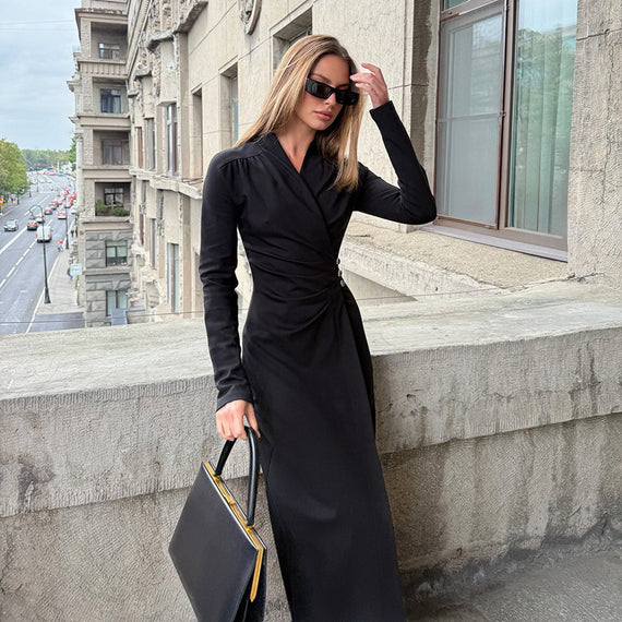 Simple All-matching Graceful Long Sleeve Dress For Women