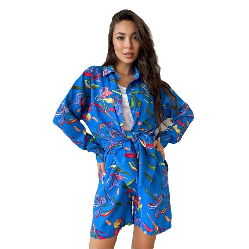 Women's Floral Print Shirt and Shorts Set