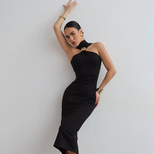Sommer Neues Damenkleid Sexy Hot Girl Rollkragen Einfarbig