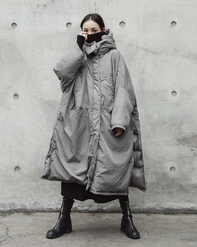 Damen Winter Schlitz Locker Kapuzen Große Wattierte Kleidung Lange Baumwolljacke