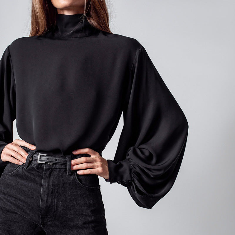 Elegant High Waist Lantern Sleeve Blouse