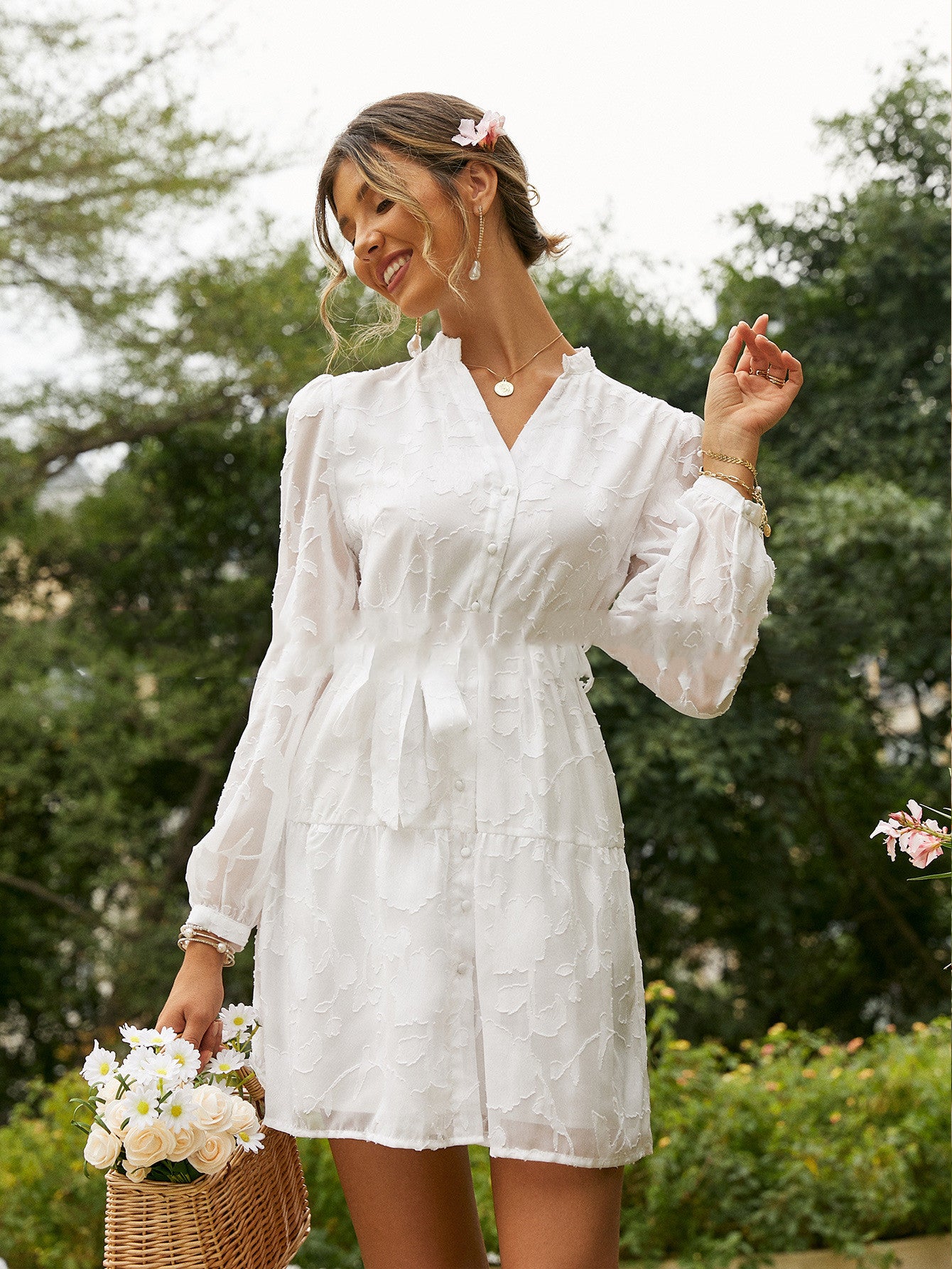 High Waist Ruffle Dress for Stylish Commuters