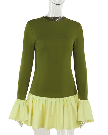 Bud Swing Langarmkleid Damen Kontrastfarben Schmale Passform