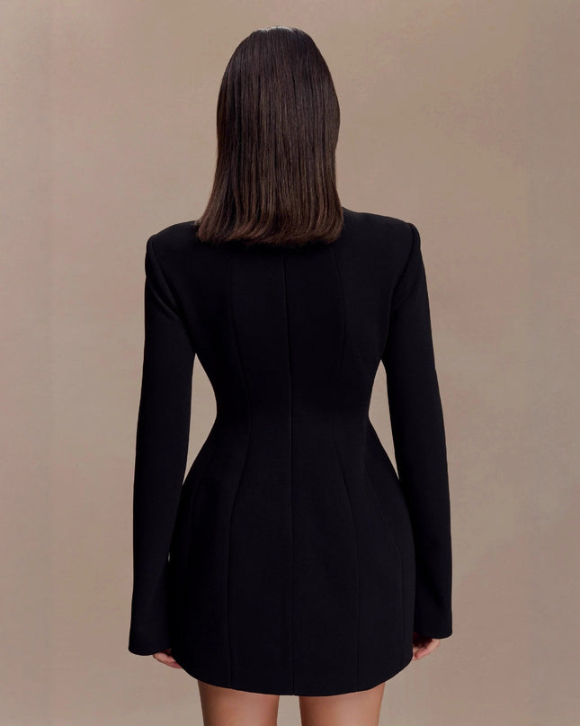 Damen Aushöhlen Langarm Enges Kurzes Kleid Mit Taillierter Passform