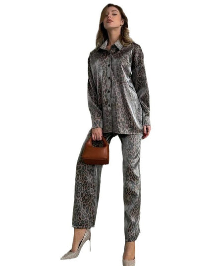 Leopard Print Long Sleeve Trousers Set