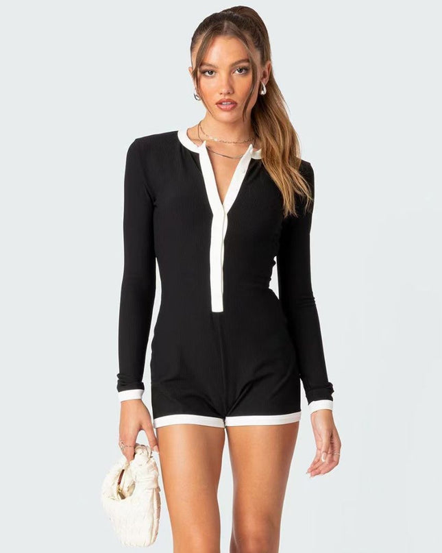 Hip Raise Slim Fit Sexig Långärmad Jumpsuit för Kvinnor