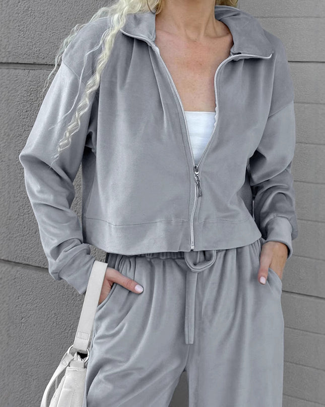 Velvet Gray Sweater Trousers Suit
