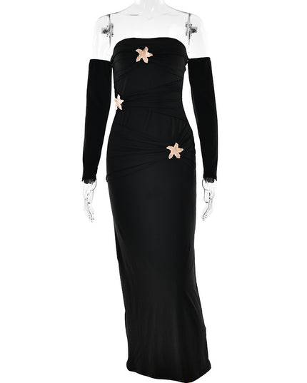 Damen plissiertes Langarmkleid modisches Slim-Kleid