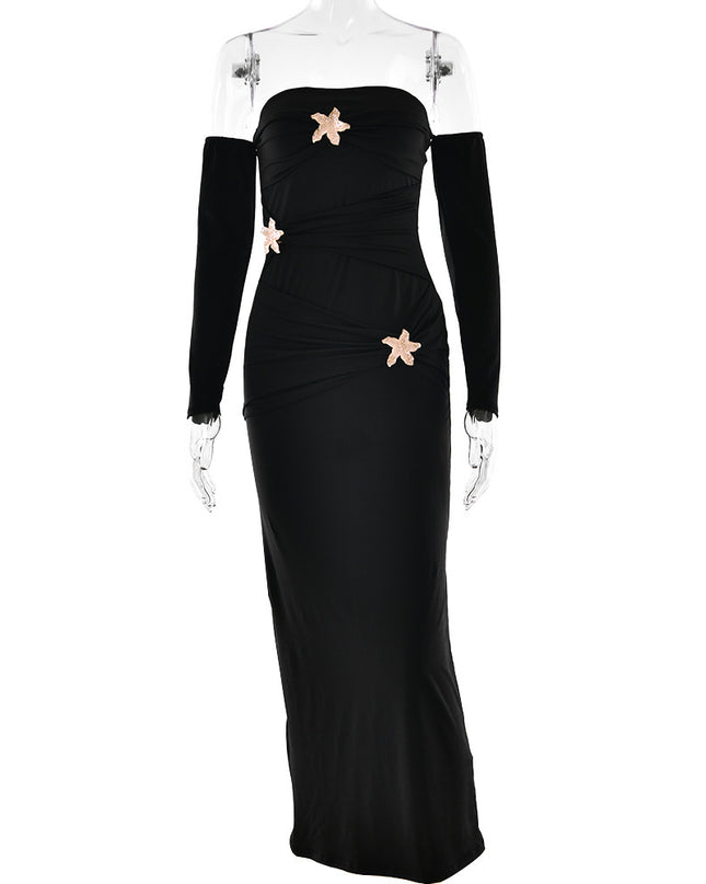 Damen plissiertes Langarmkleid modisches Slim-Kleid