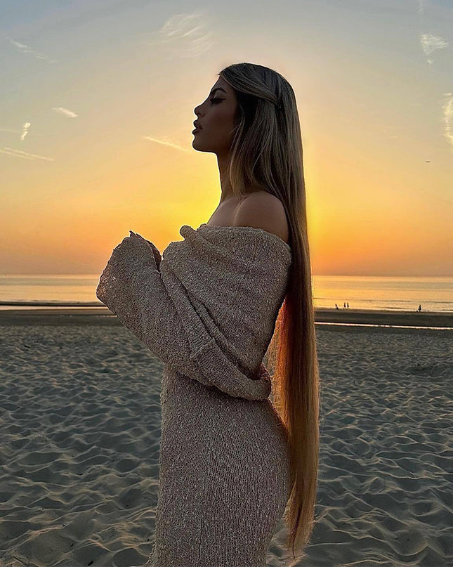 Sexy One-Shoulder Strickkleid - Strandurlaub Longwear