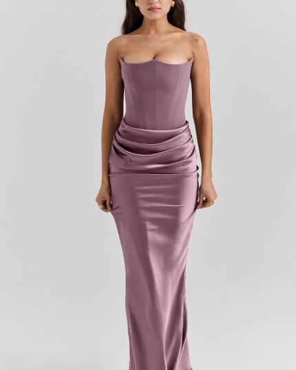 Schlankes Tube Top Maxikleid, sexy, modisch, Bandeau, rückenfrei, Party-Abendkleider für Damen