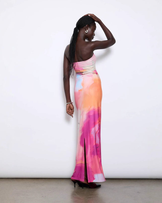 Bunt bedrucktes, sexy, trägerloses Oberteil-Kleid